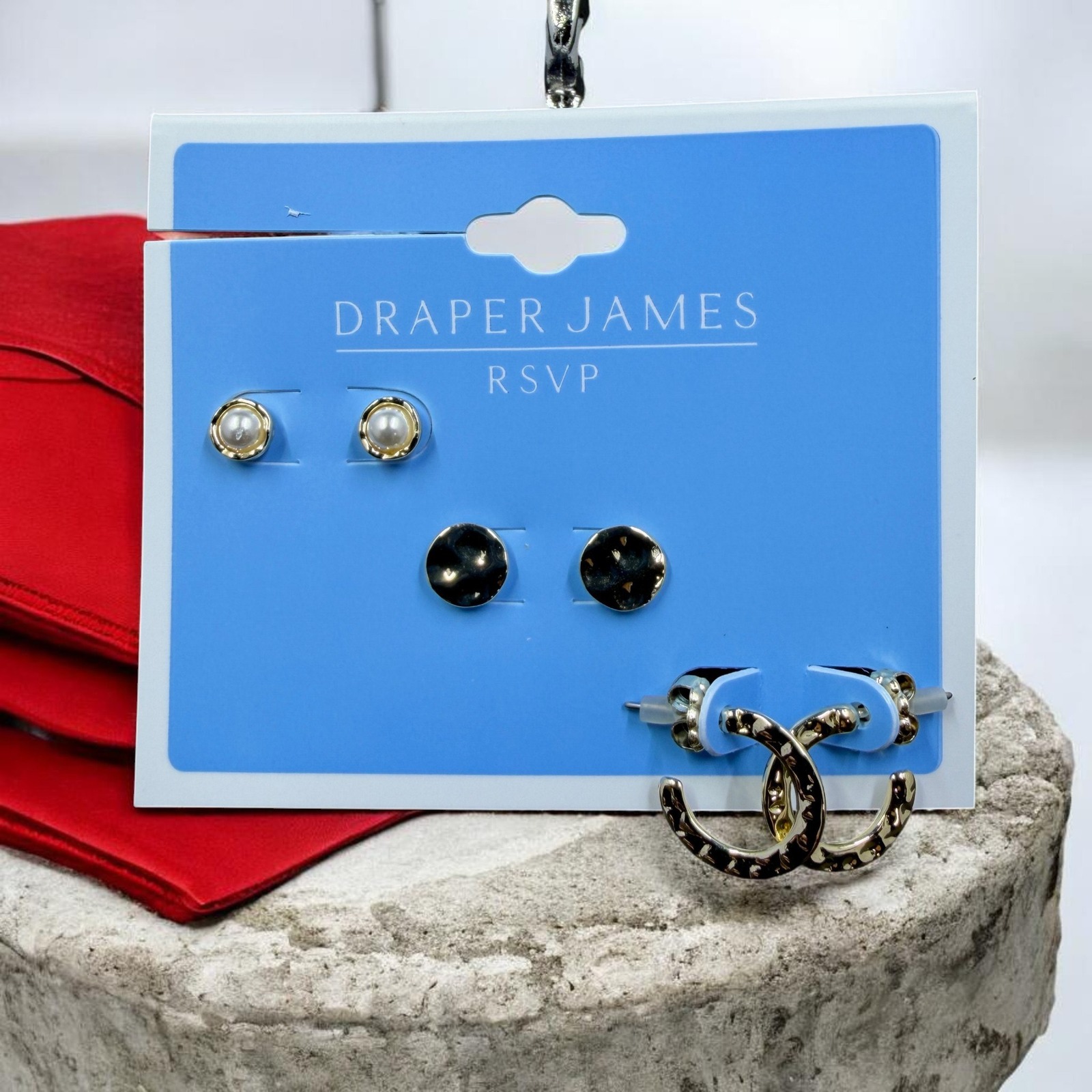 Draper James Pearl Stud Gold Hoop Earrings Set Preppy Coquette Chic Gift